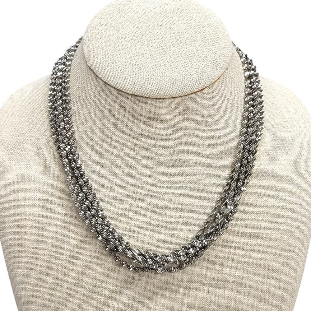 Vintage Multi Strand Twisted Rope Chain Necklace Silver Tone Magnetic Clasp